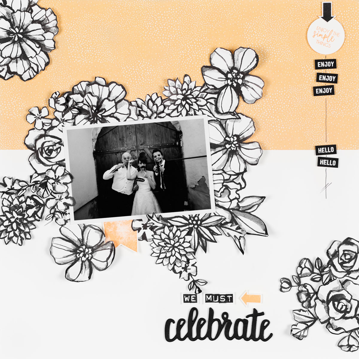 Layout Aquarell-Blumen Bl&uuml;tenfantasie &ndash; Pfirsich Pur & Schwarz