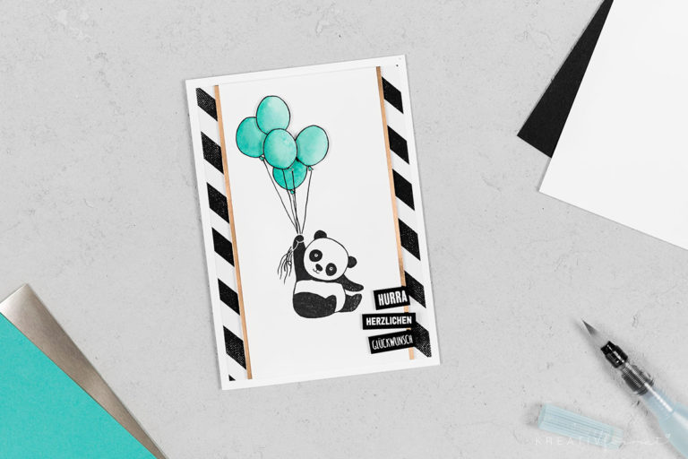 Geburtstagskarte Panda mit Luftballons