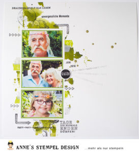 Scrapbookinglayout mit Hintergrundstempel anstatt Designpapier