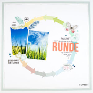 Scrapbookinglayout-Beispiele mit Monats- und Themenstempel