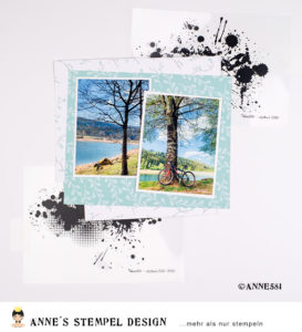 Kontrolliertes Klecksen mit Klecksestempel auf einem Scrapbookinglayout
