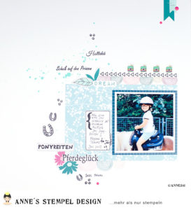 Scrapbookinglayout Ponyreiten mit Pferdestempel-Set