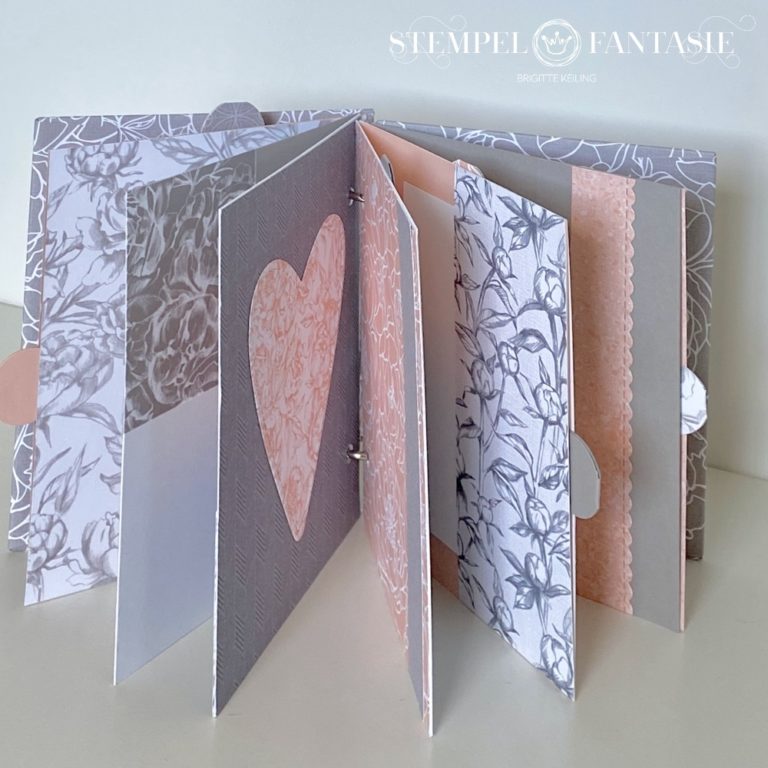 Mini-Album mit Ringbindung im Pfingstrosen-Design – mit Video-Tutorial